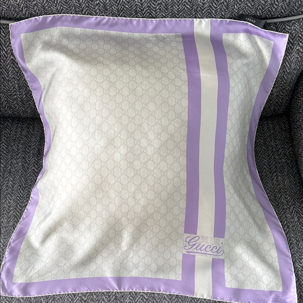 Gucci Purple and White Accent Silk Scarf